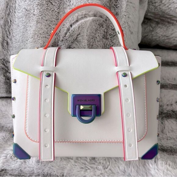 MICHAEL KORS Manhattan Medium Contrast-Trim Leather Satchel. - Picture 1 of 16